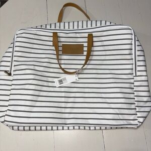 Chic Striped White and Tan Travel Bag